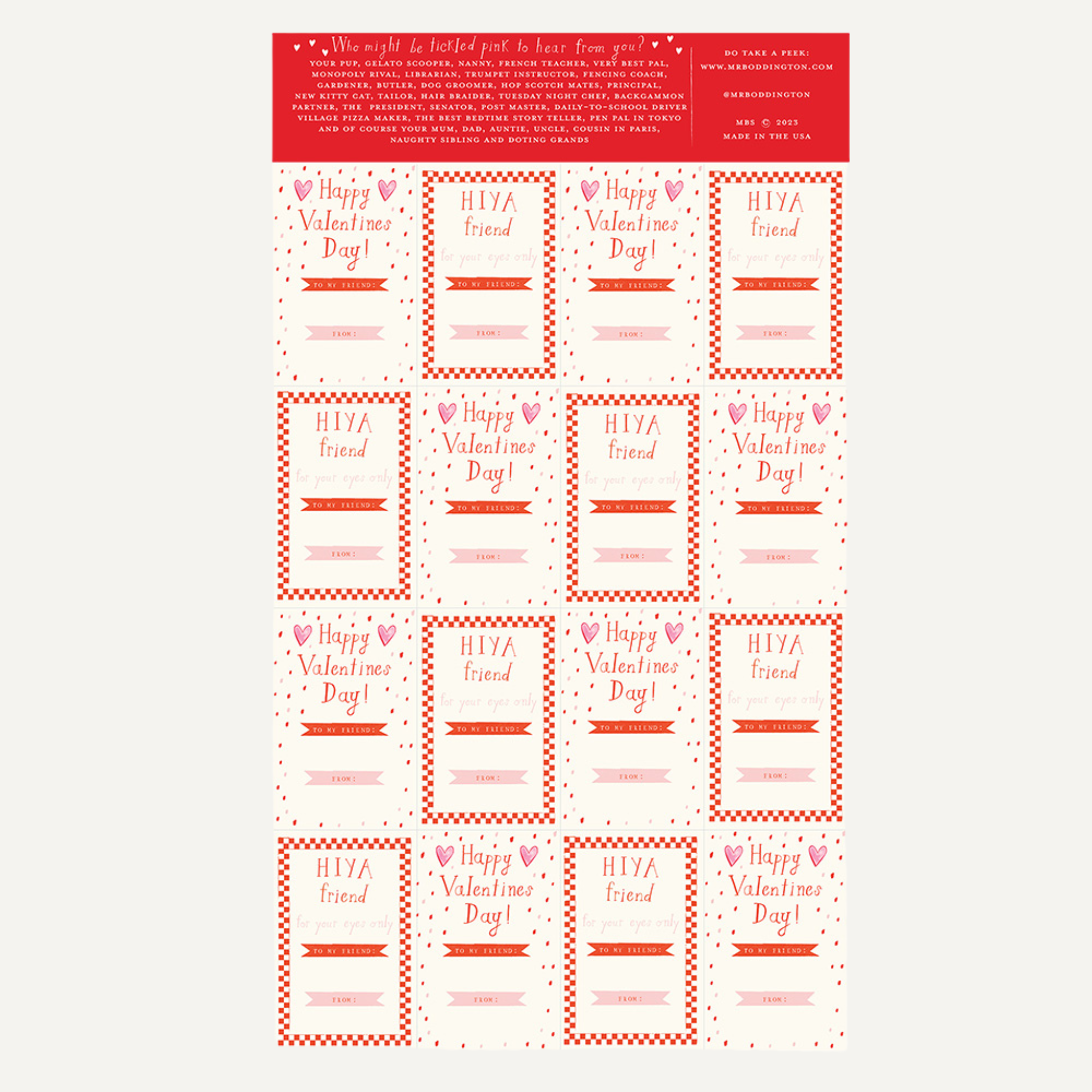 Mr. Boddington's Studio – wholesale Alla hjärtans dag-kort – Animal Menagerie - Klassuppsättning med 32 Alla hjärtans dag1