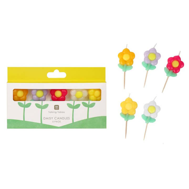 Daisy Multi Colored Birthday Candles - 5 Pack for wholesale by Talking Tables USA