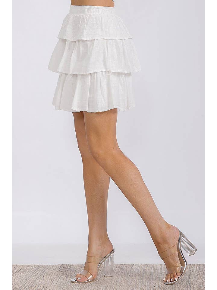 ROUSSEAU - Wholesale Skirt - Women's - SOLID RUFFLE TIERED ELASTIC WAIST MINI SKIRT6