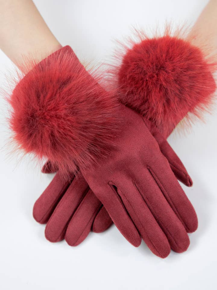Faux Suede Gloves w/ Pom Pom Detail (TS) for wholesale by Original USA