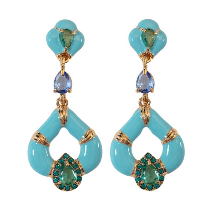 Aegean Dream Crystal Turquoise Teardrop Statement Earrings for wholesale by St Armands Designs of Sarasota