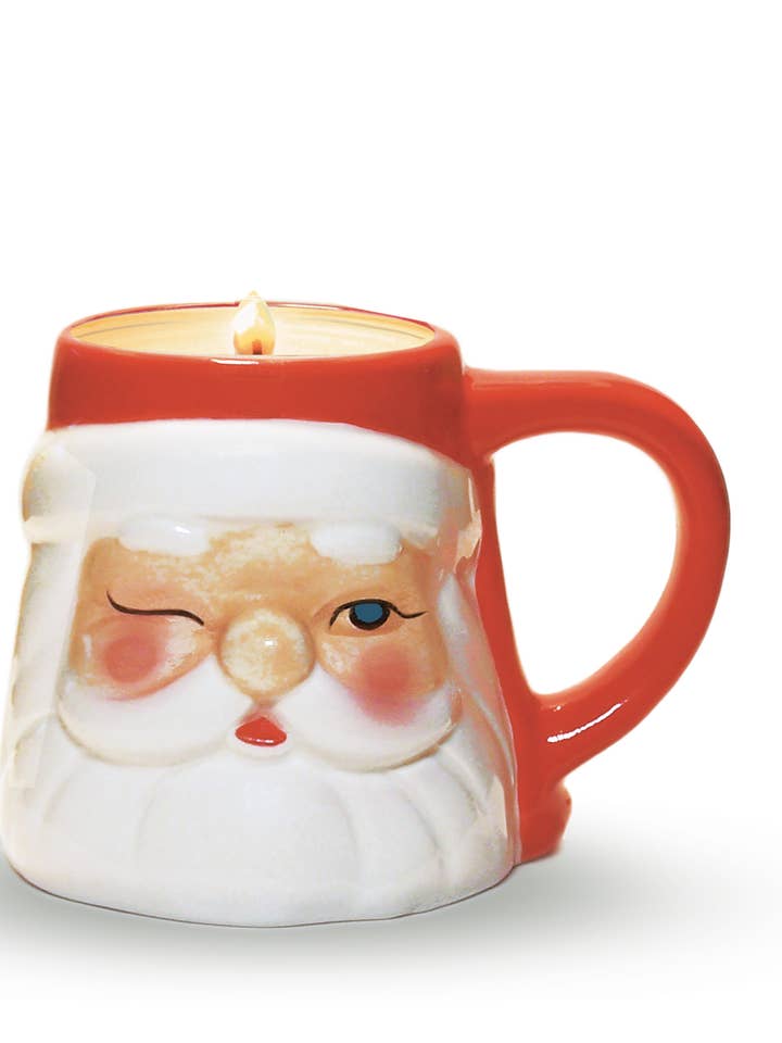 Ceramic Winking Santa Mug Candle (small) for wholesale by Aunt Sadie's Candles