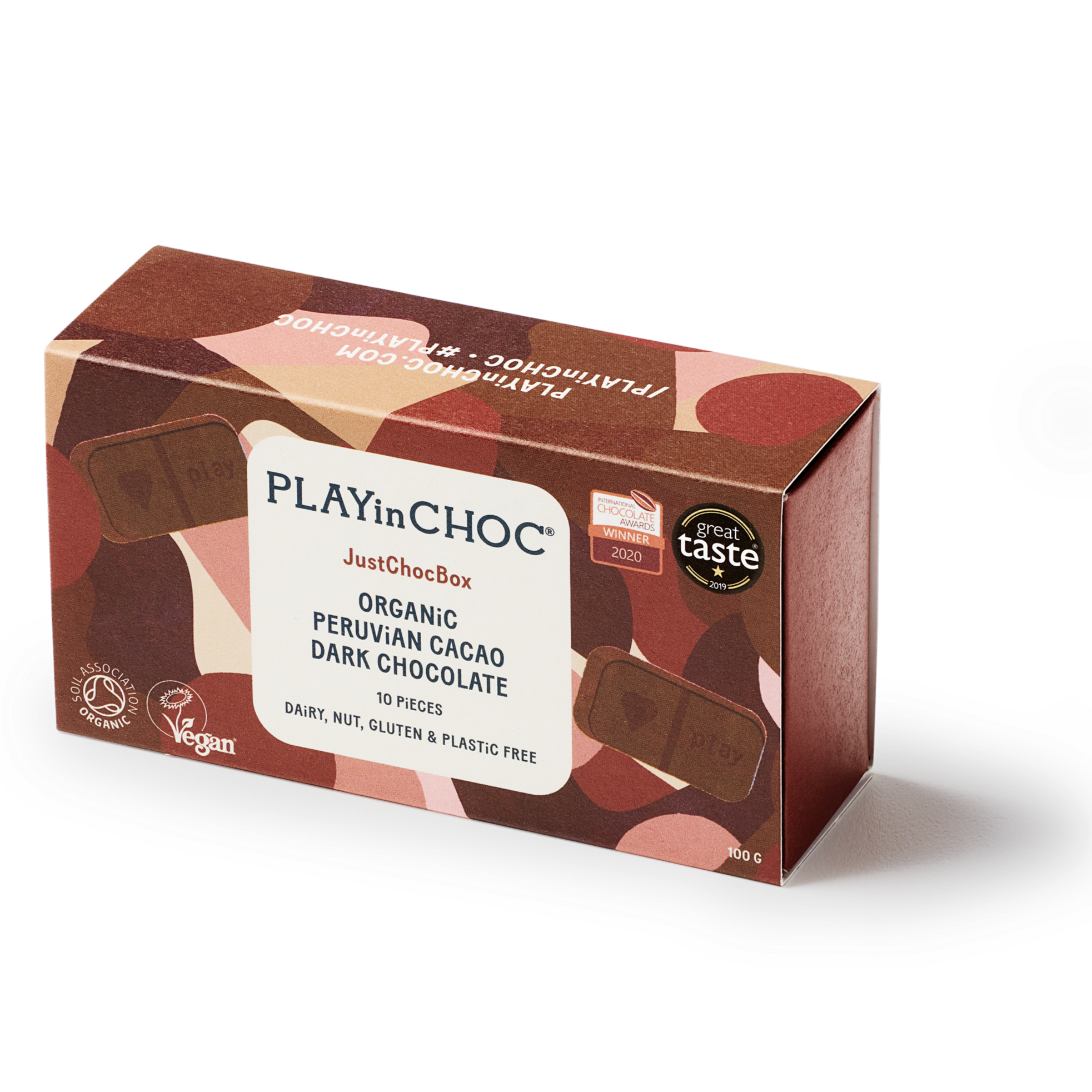 PLAYin CHOC - Vendita all'ingrosso Confezioni di cioccolatini - JustChoc Box 10 - Cioccolato fondente al cacao peruviano biologico 100g1