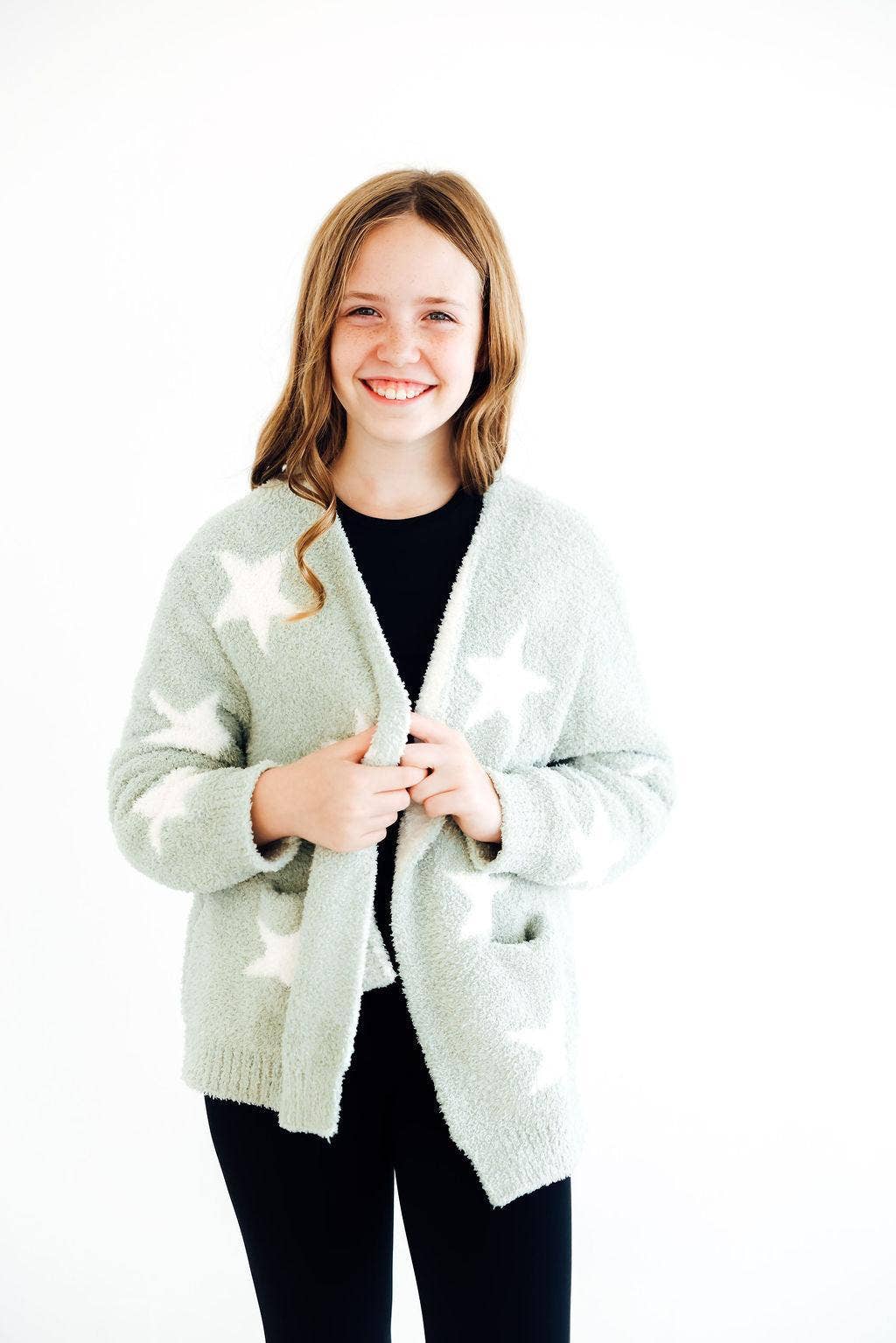 Mila & Rose - Wholesale Cardigan - Kids - Sage/Coconut Star Cozy Cardigan0