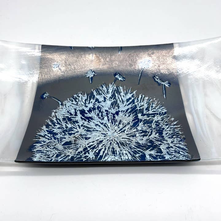Kiku Handmade | Contemporary Fused Glass Home Goods - Wholesale Platter - Dandelion 15" Long Fused Glass Serving Platter2