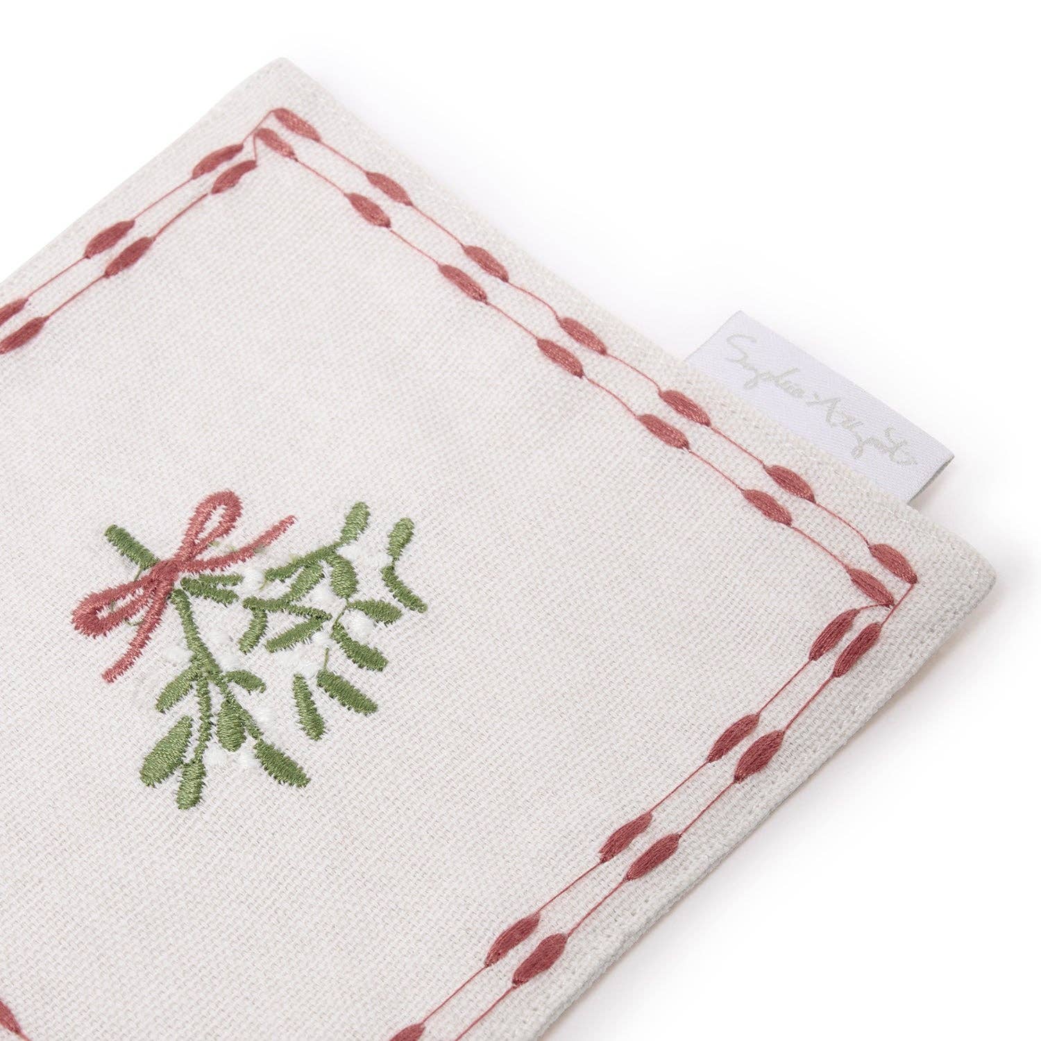 Sophie Allport – wholesale Dinner & cloth napkin – Mistletoe Embroidered Drink Napkins (Set of 4)4