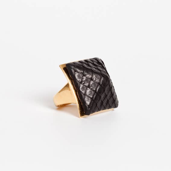 EXOTIC LEATHER PYRAMID RING for wholesale by Avenue Chic
