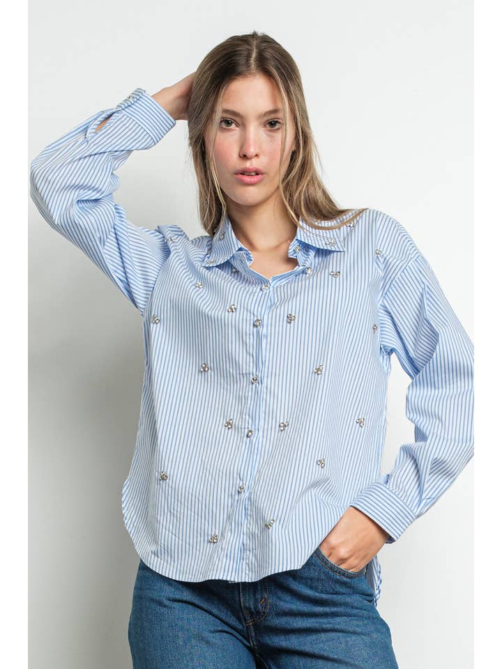 KIWI - Wholesale Buttoned-down shirt – Women's - IT3066 Rhinestone embellished button down shirt18