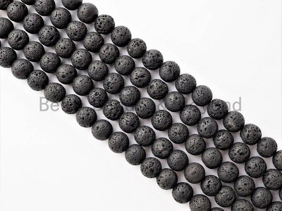 BestBeads&Beyond - Vendita all'ingrosso Perline - Perline rotonde in lava nera all'ingrosso, 4mm/6mm/8mm/10mm/12mm/14mm2