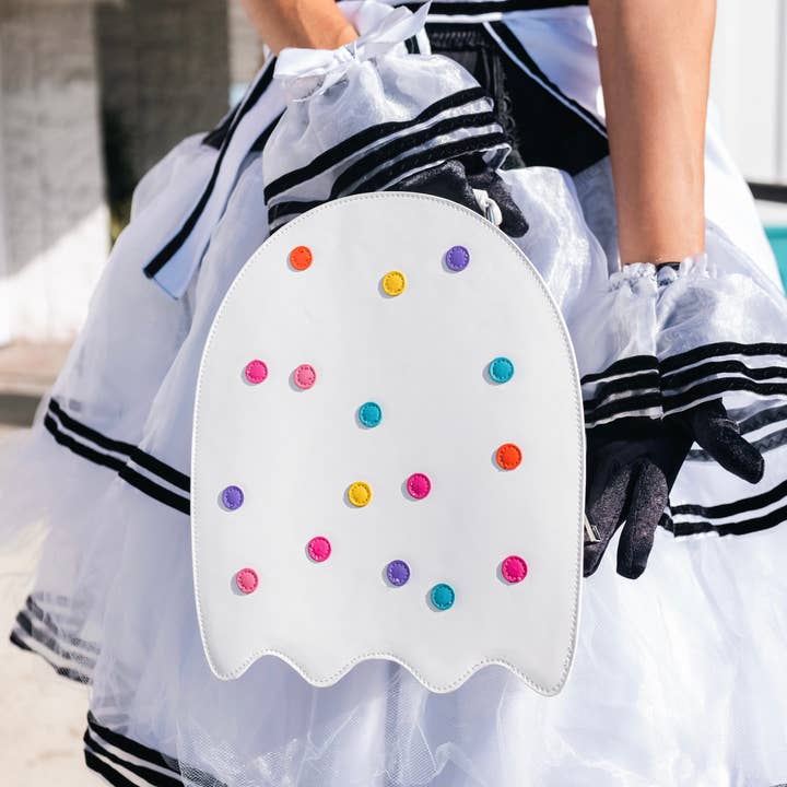 Weasel Wear - Wholesale Crossbody Bag - Women's - Circus Cookie Ghost Convertible Bag - White Vegan Leather Ghost Purse with Rainbow Sprinkles (Spooky Nostalgia Edition)9