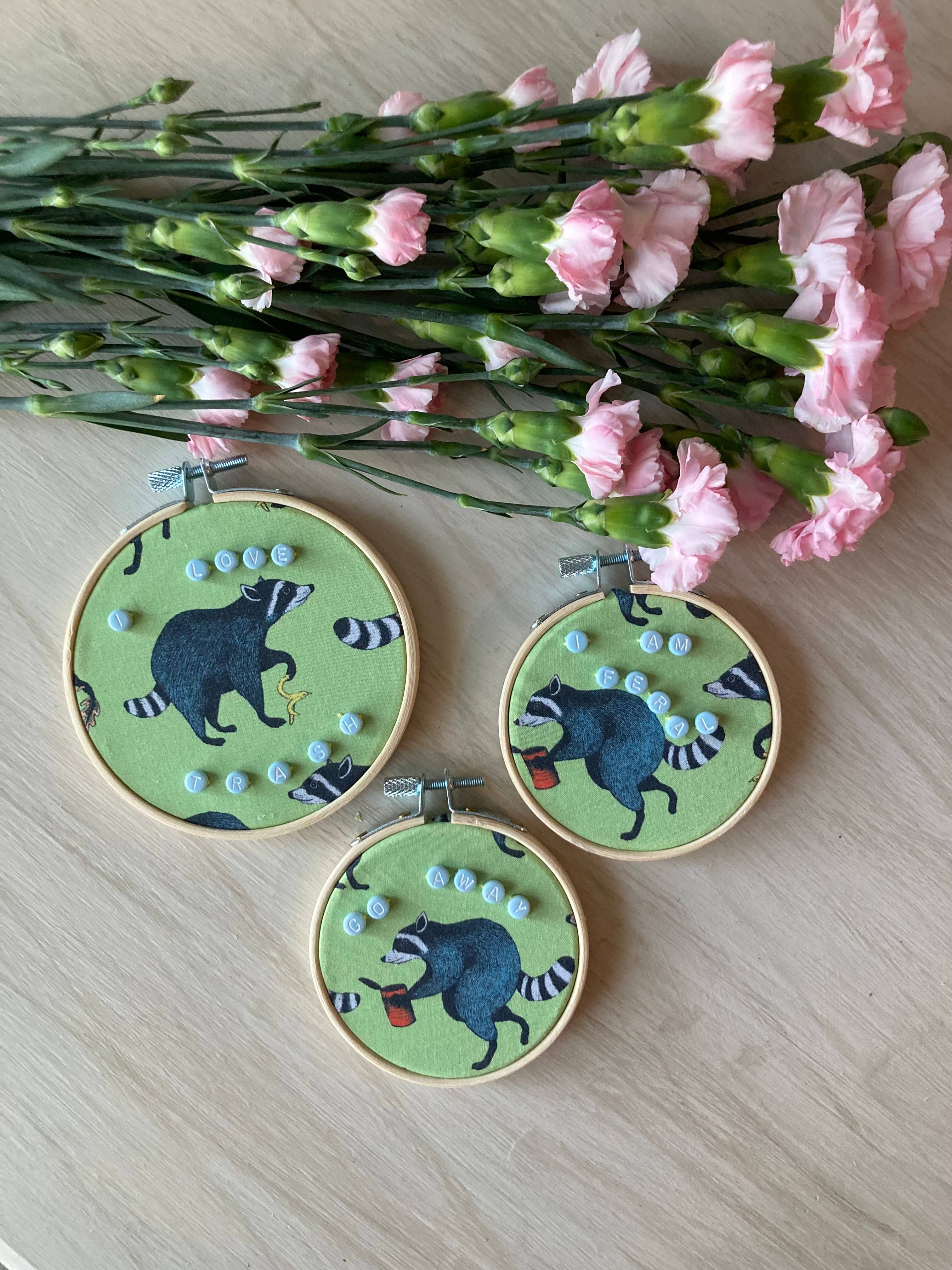 Budding Flowers Art - Wholesale Ornament - Raccoons / Bead Embroidery