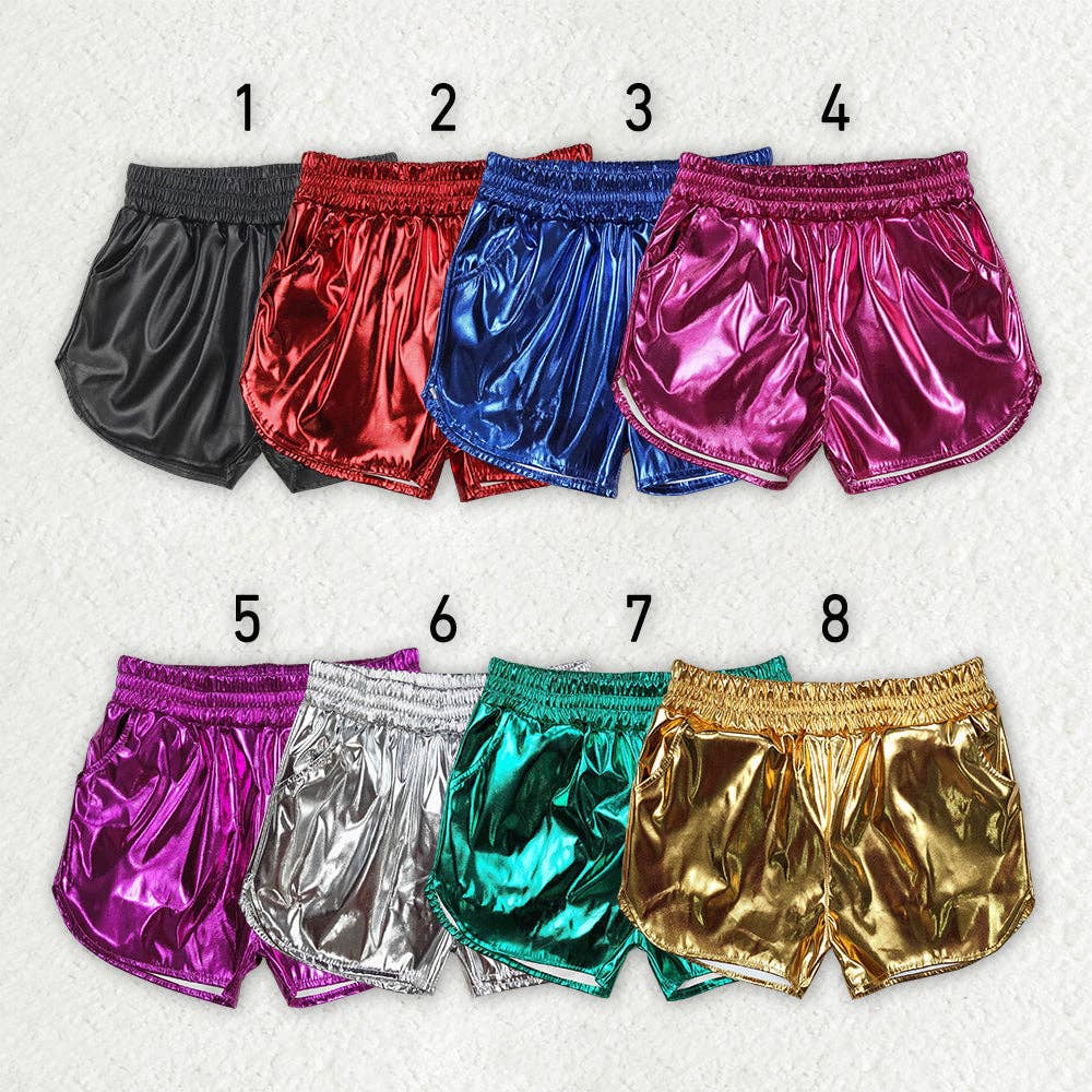 Aier Wholesale - Vente Short – enfant - 8 couleurs shorts en cuir métallisé élastique avec poches pour bébés filles et sœurs8