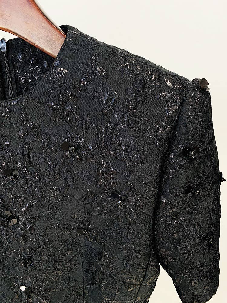 Fushcia DR071 Jacquard Beading Short-sleeved Dress for wholesale on Faire9