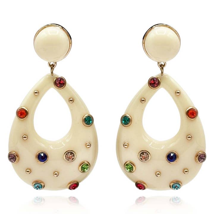 Studded Ivory Resin Large Hoop Earrings for wholesale by Michael Nash Jewelry