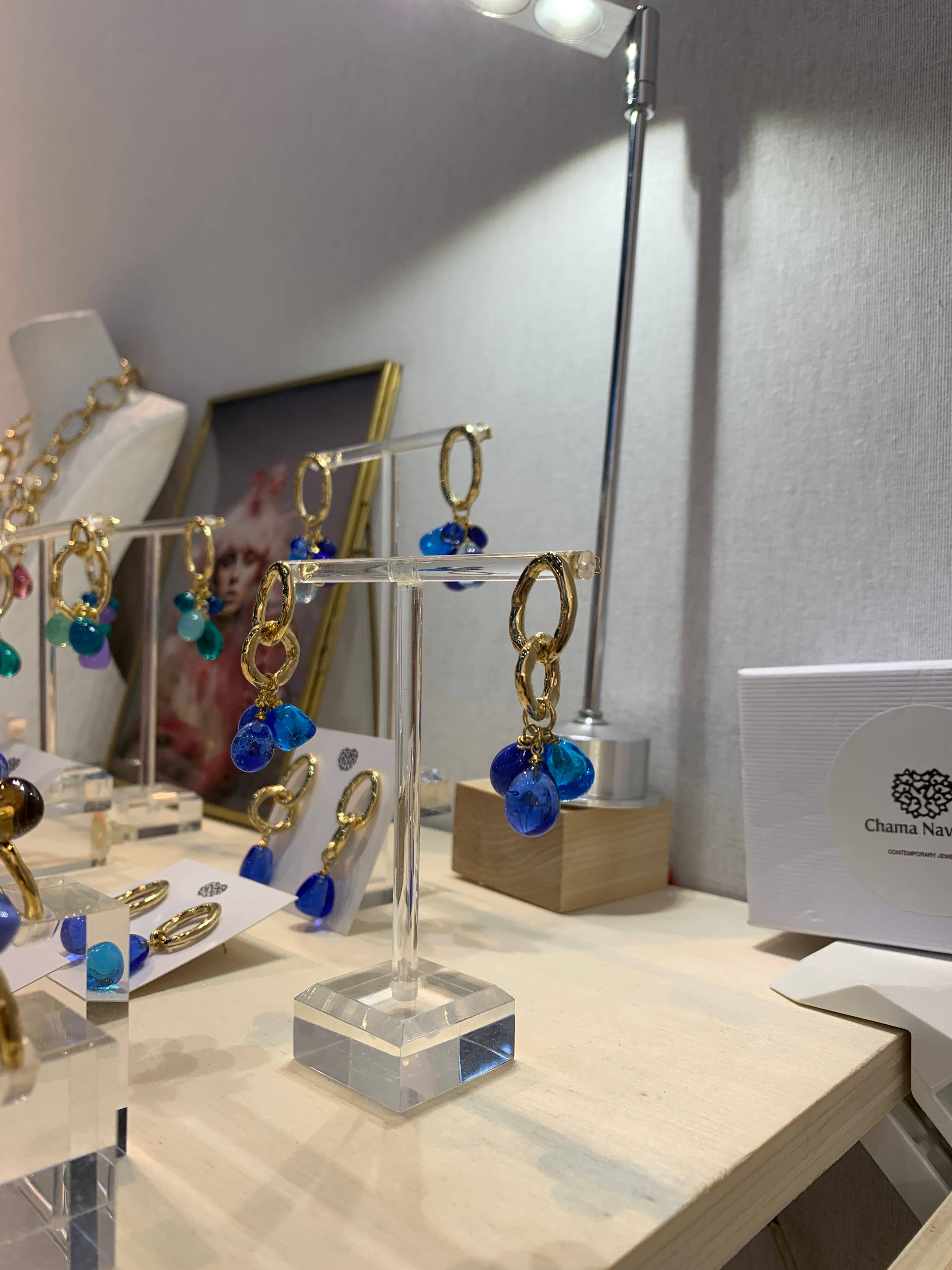 Chama Navarro – wholesale Dangle earrings – LALETI earrings Murano glass double hoop Blue1