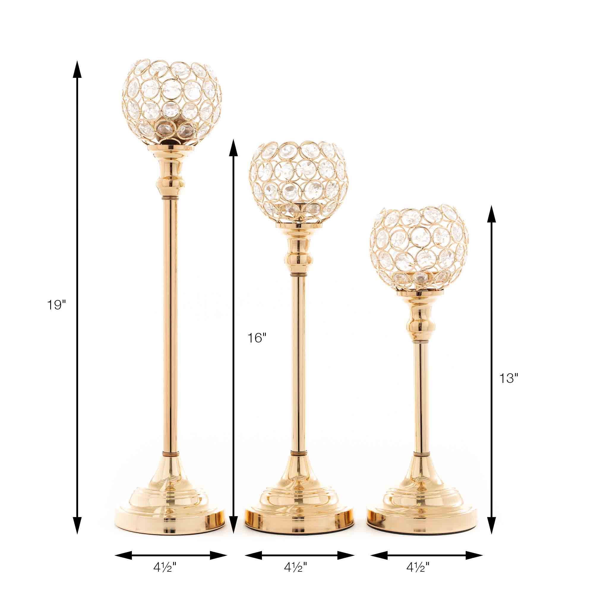 Crystal Ball Candle Holder 3 Piece Set - Gold for wholesale on Faire1