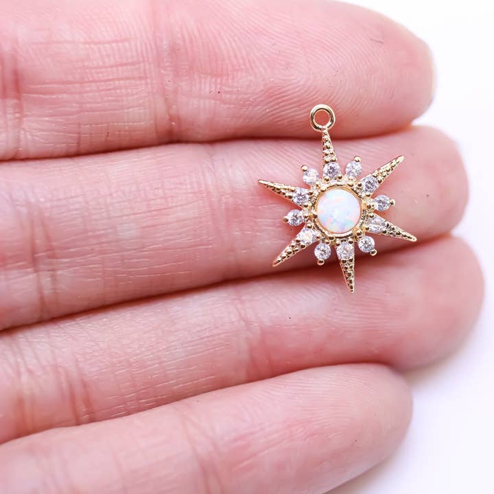 Gouden Opal Starburst CZ Hanger 14x17mm, Groothandel voor wholesale door Jewel Pledge