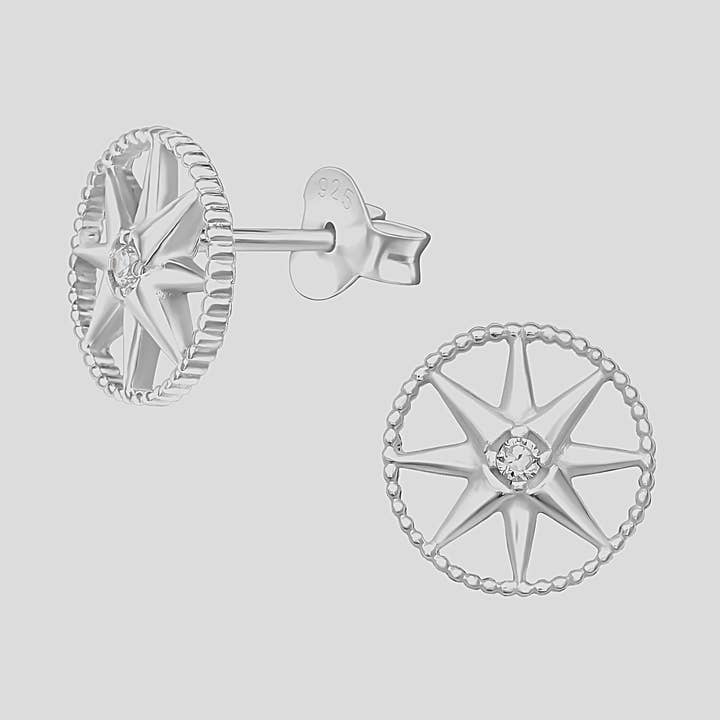 Aretes de brújula de esterlina/circonita para venta al por mayor de Kate Carr / PureNY Jewelry LLC