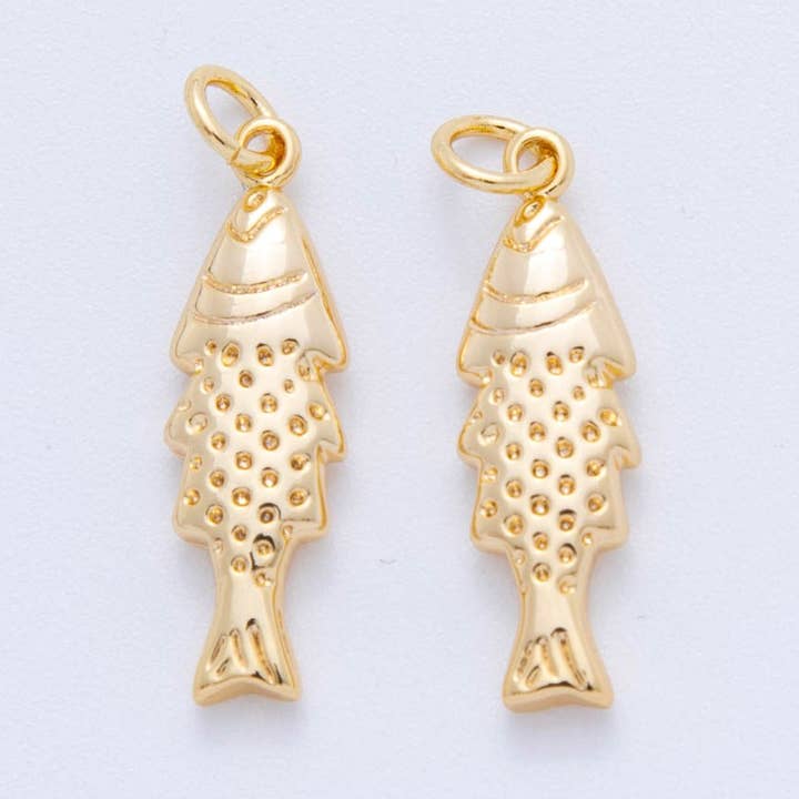 18K Gold Filled Minimalist Scaled Fish 3D Multidimensional Charm | E711 for wholesale by Aim Eternal