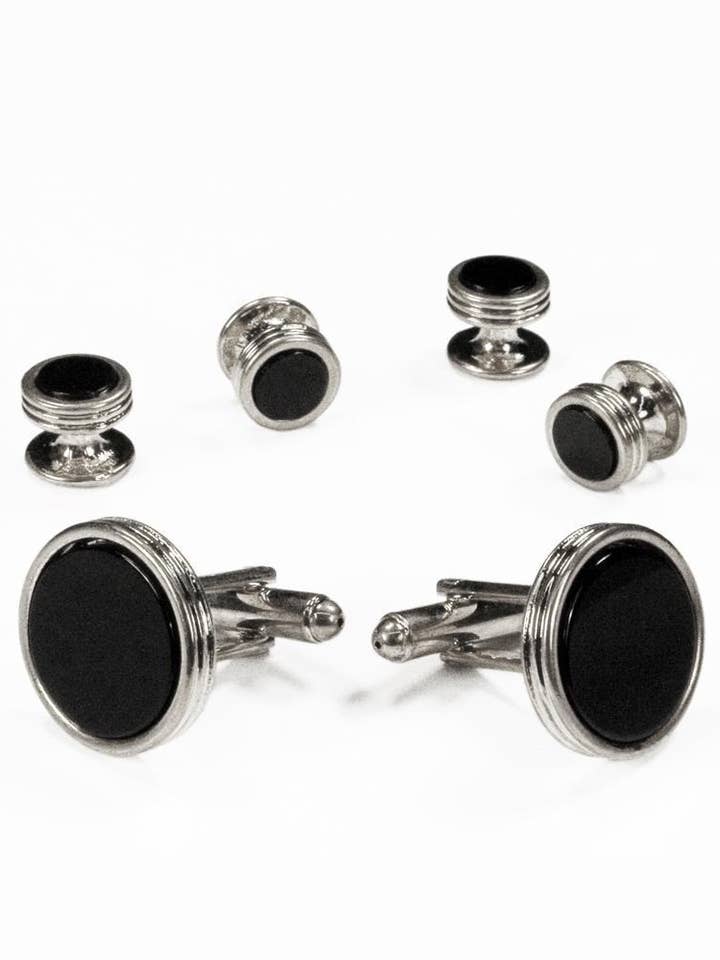 Schwarzer kreisförmiger Onyx mit silbernen konzentrischen Kreisen und für den Großhandel von Tux-USA®