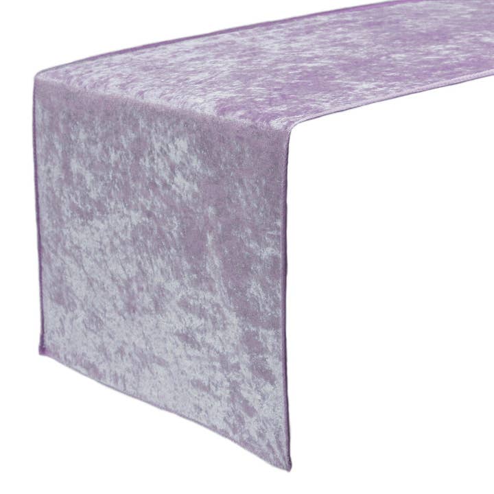 14 x 108 Inch Crushed Velvet Table Runner Lavender for wholesale by YOUR CHAIR COVERS