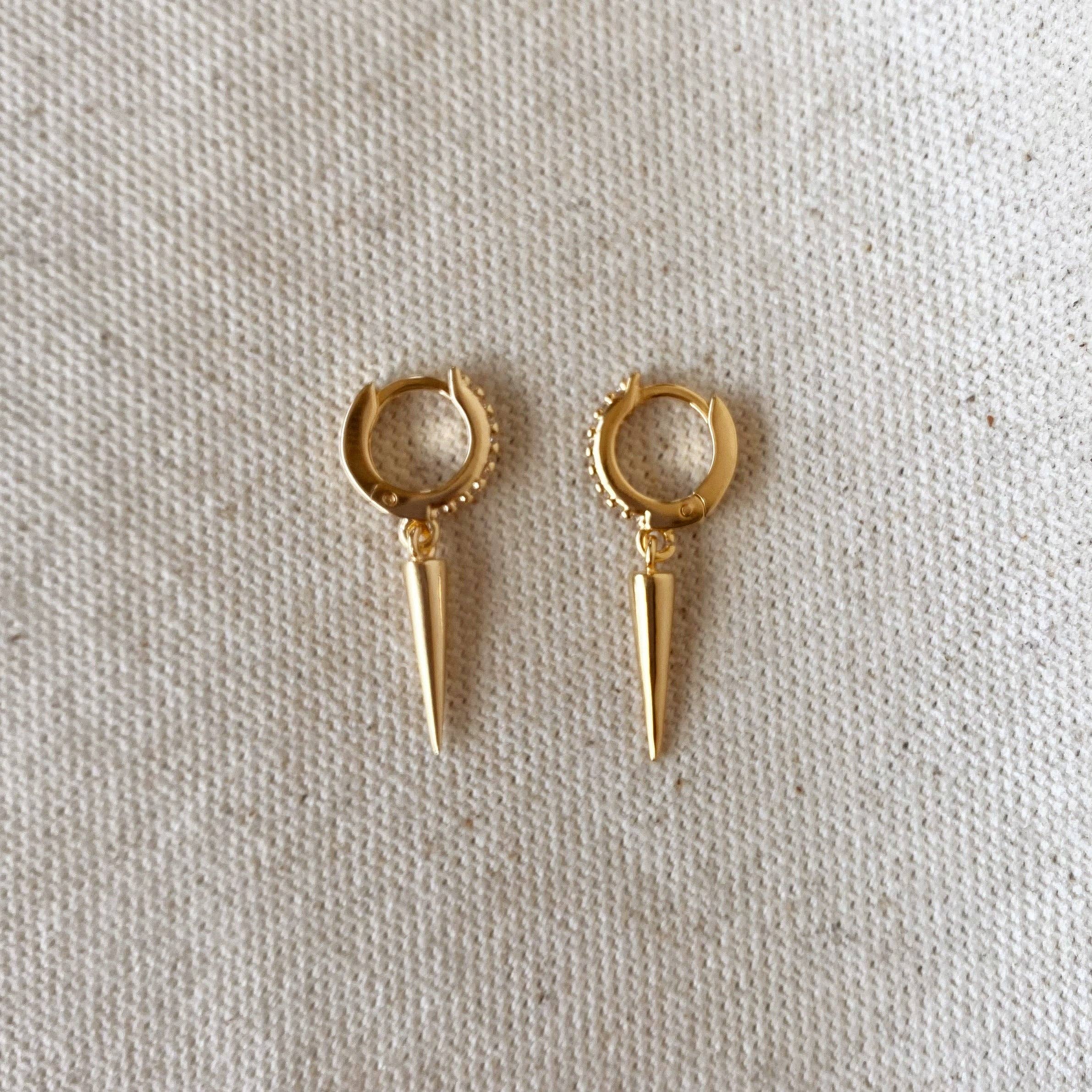 GoldFi - Wholesale Dangle Earrings - 18k Gold Filled Cubic Zircon Hoop Earrings With Spike Drop5