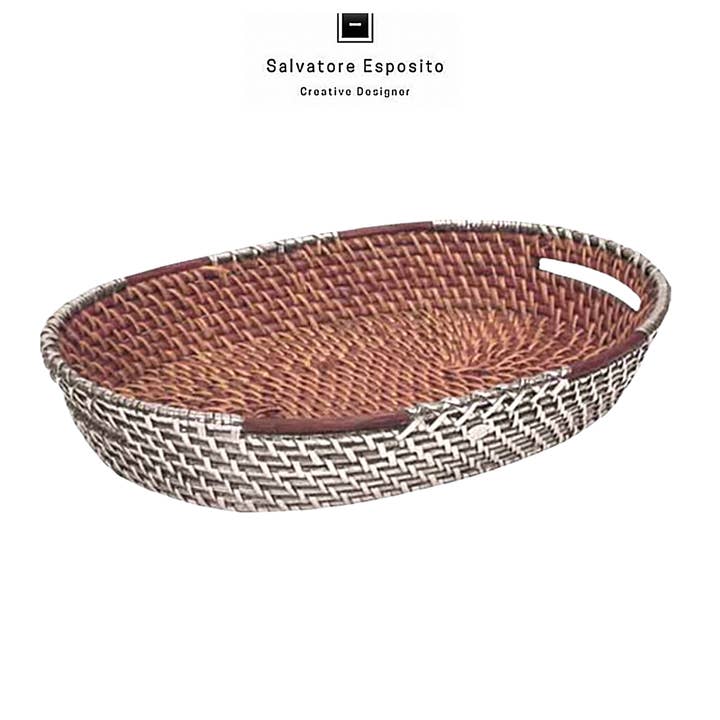 Vare nr. 82428 Oval kurv med håndtag i rattan belagt med sølv for engroshandel hos I Gioielli del Mare di Salvatore Esposito