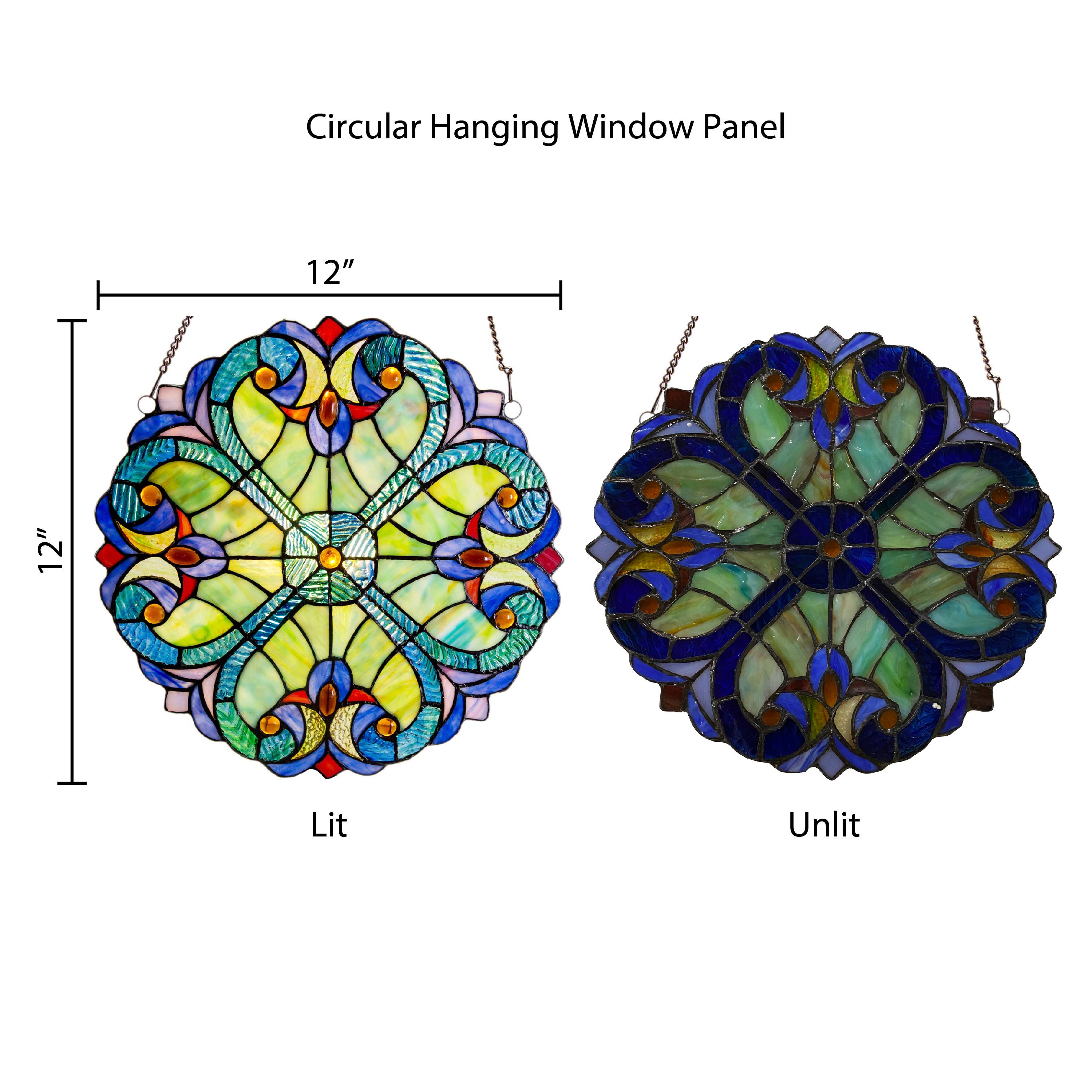 Blue 12"H Halston Multicolor Stained Glass Window Panel for wholesale on Faire2