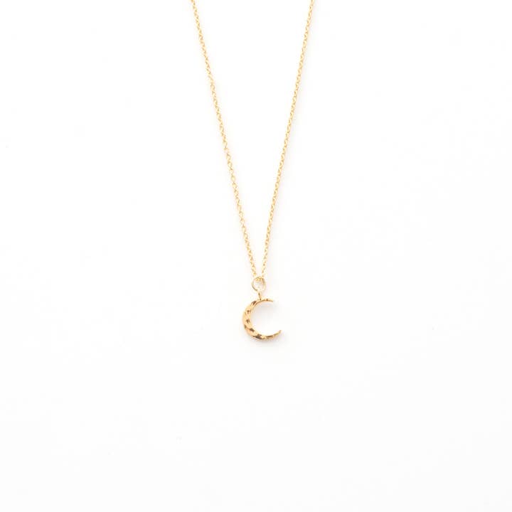 N7049- Kleine halsketting met halvemaanhanger van gehamerd metaal voor wholesale door Heidi Hull Designs