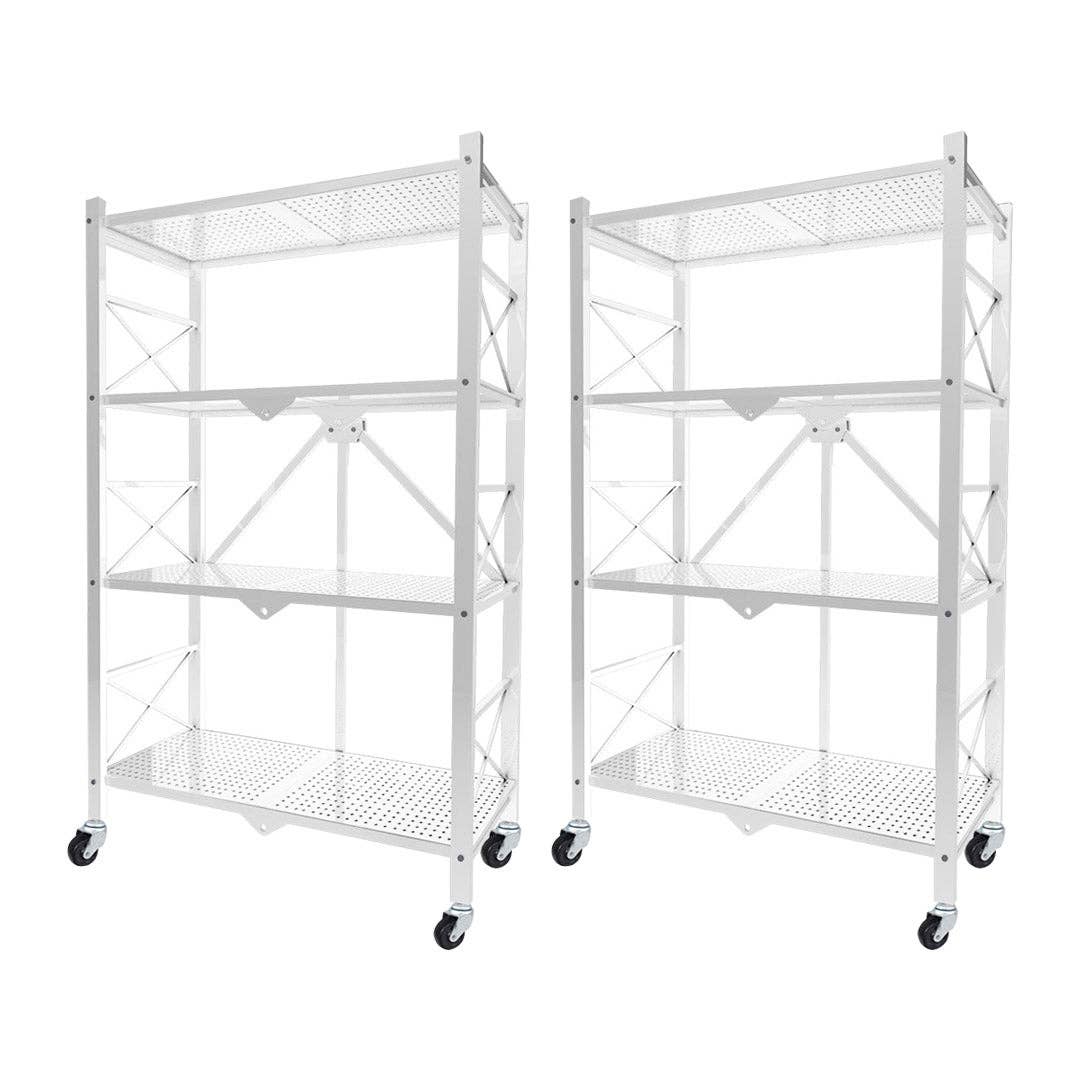 SOGA International Pty Ltd - Wholesale Free-standing shelf - SOGA 2X 4 Tier Steel White Foldable Display Stand Multi-Functional Shelves Storage Organizer with Wheels0