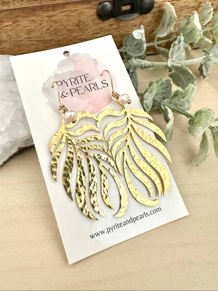Hammered Fern Leaf Earrings for wholesale by Pyrite and Pearls