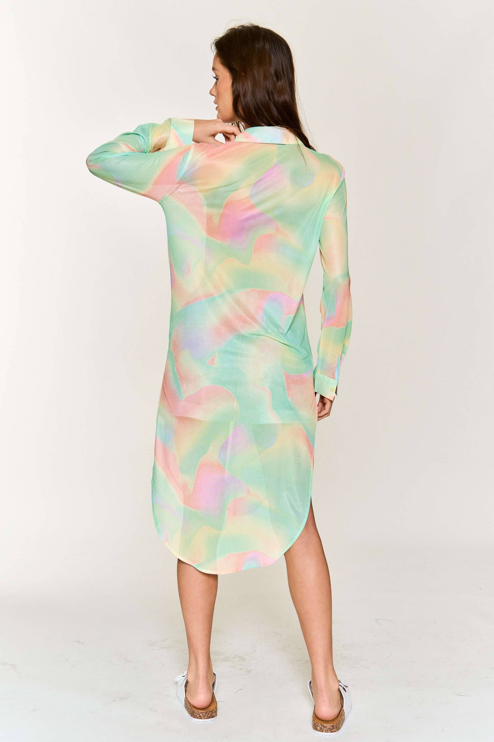 Hers & Mine - Wholesale Button Down Shirt - Women's - MESH TIE DYE BUTTON DOWN TUNIC SHIRT18