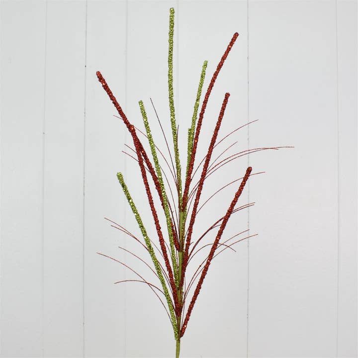 David Christopher's Collection - Wholesale Christmas Decoration - 36'' Glittered Millet Grass Christmas Spray- Red/Apple