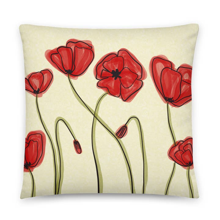 Red Poppy Basic Pillow for wholesale by Printed Hugs