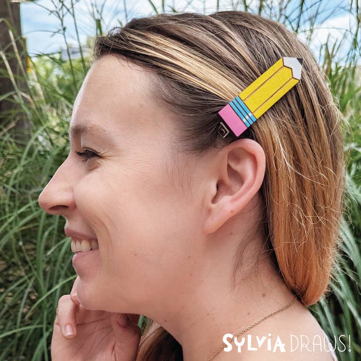 Sylvia Draws - Wholesale Barrette - Women's - Wood Hand Painted Pencil Hair Clip Barrette1