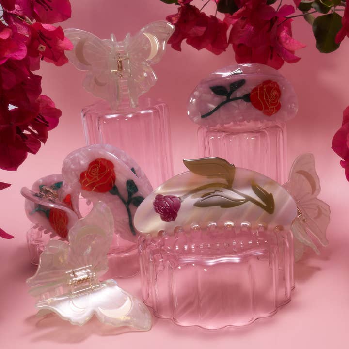 WINONA IRENE - Wholesale Hair Clip - Women's - Women's Wild Rose Flower Long Hair Claw in Pink Acetate