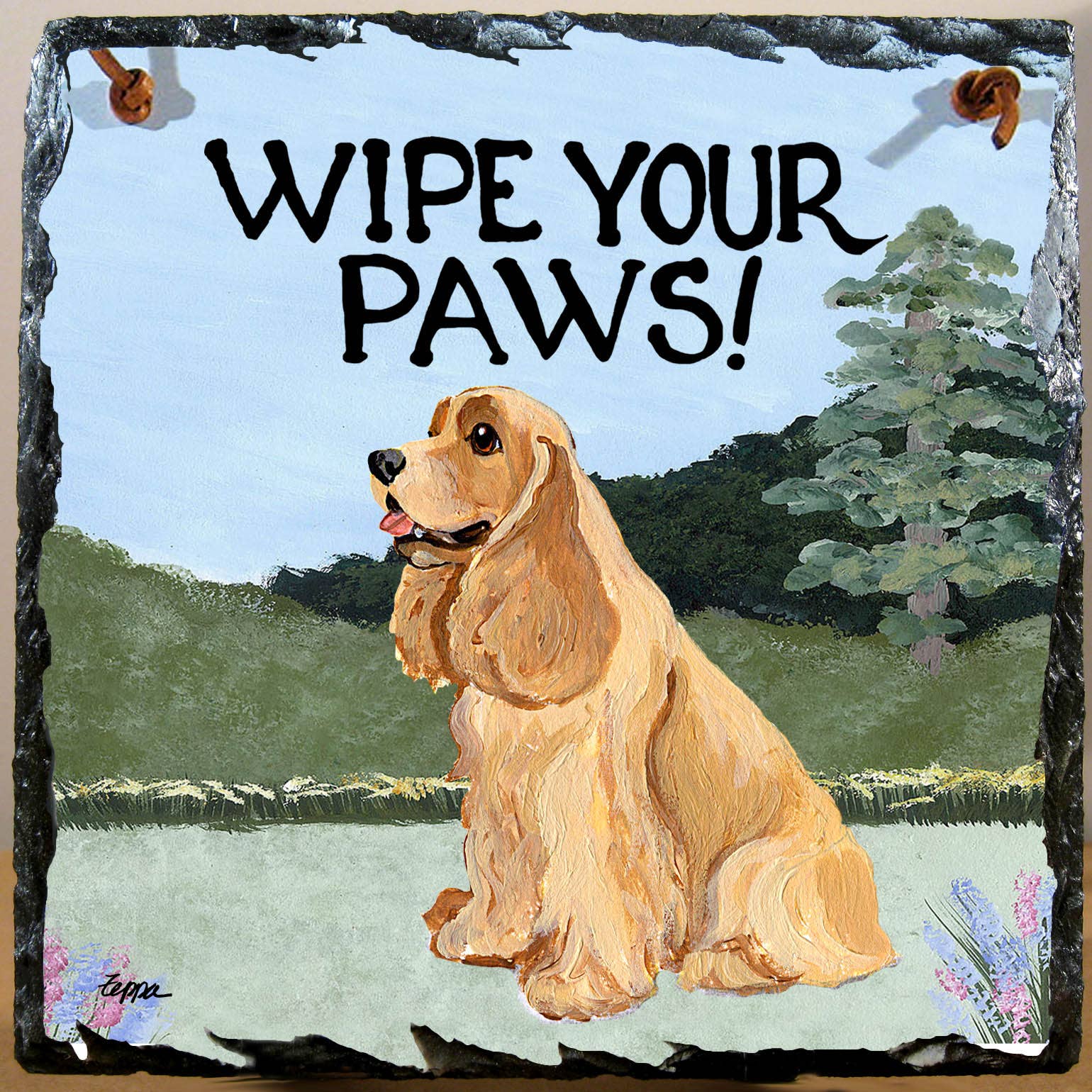 Zeppa Studios - Wholesale Sign - American Cocker Spaniel Buff Hanging Slate Tile0