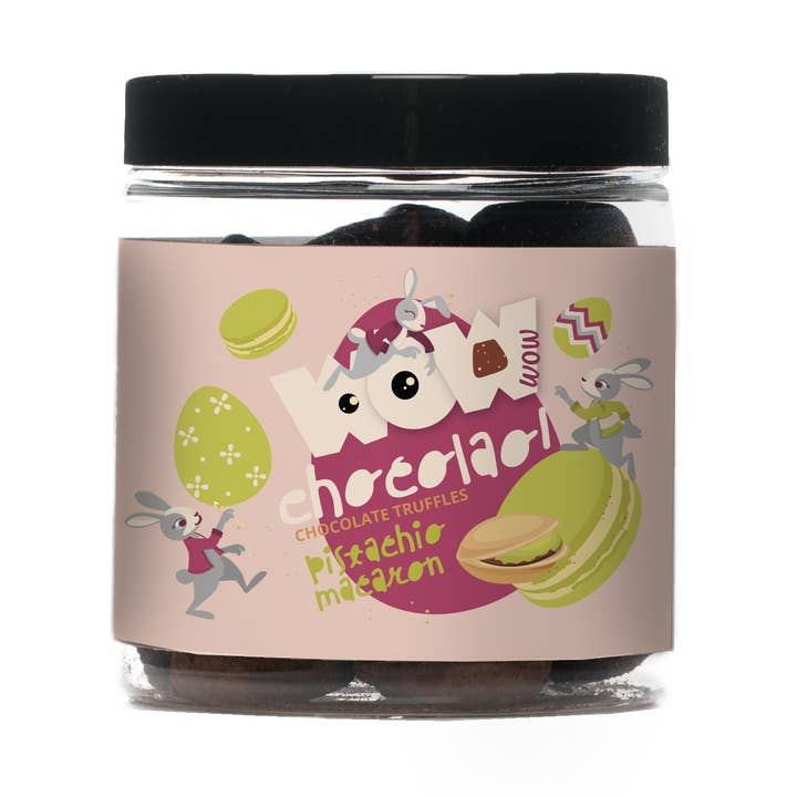 WOW Chocolao! - Wholesale Chocolate - Pistachio Macaroon Chocolate Truffles - 130g Easter Gifting Jar0