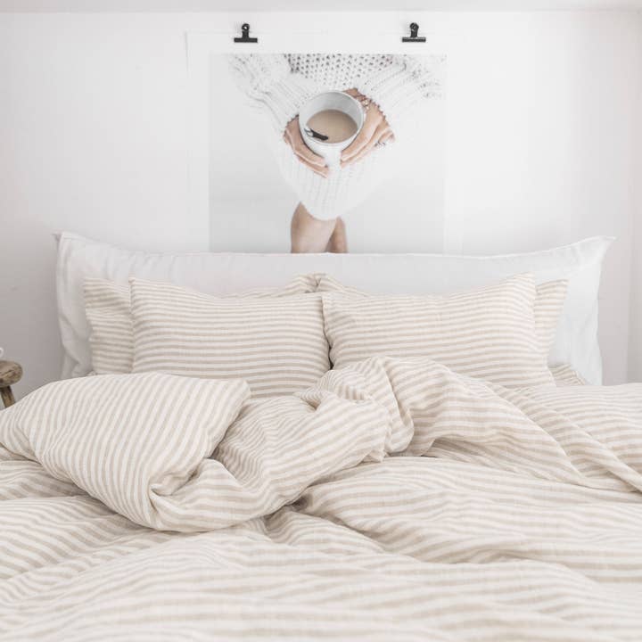MagicLinen (We handle U.S. import procedures for you) - Wholesale Hoeslaken - Gestreept in natuurlijk hoeslaken1