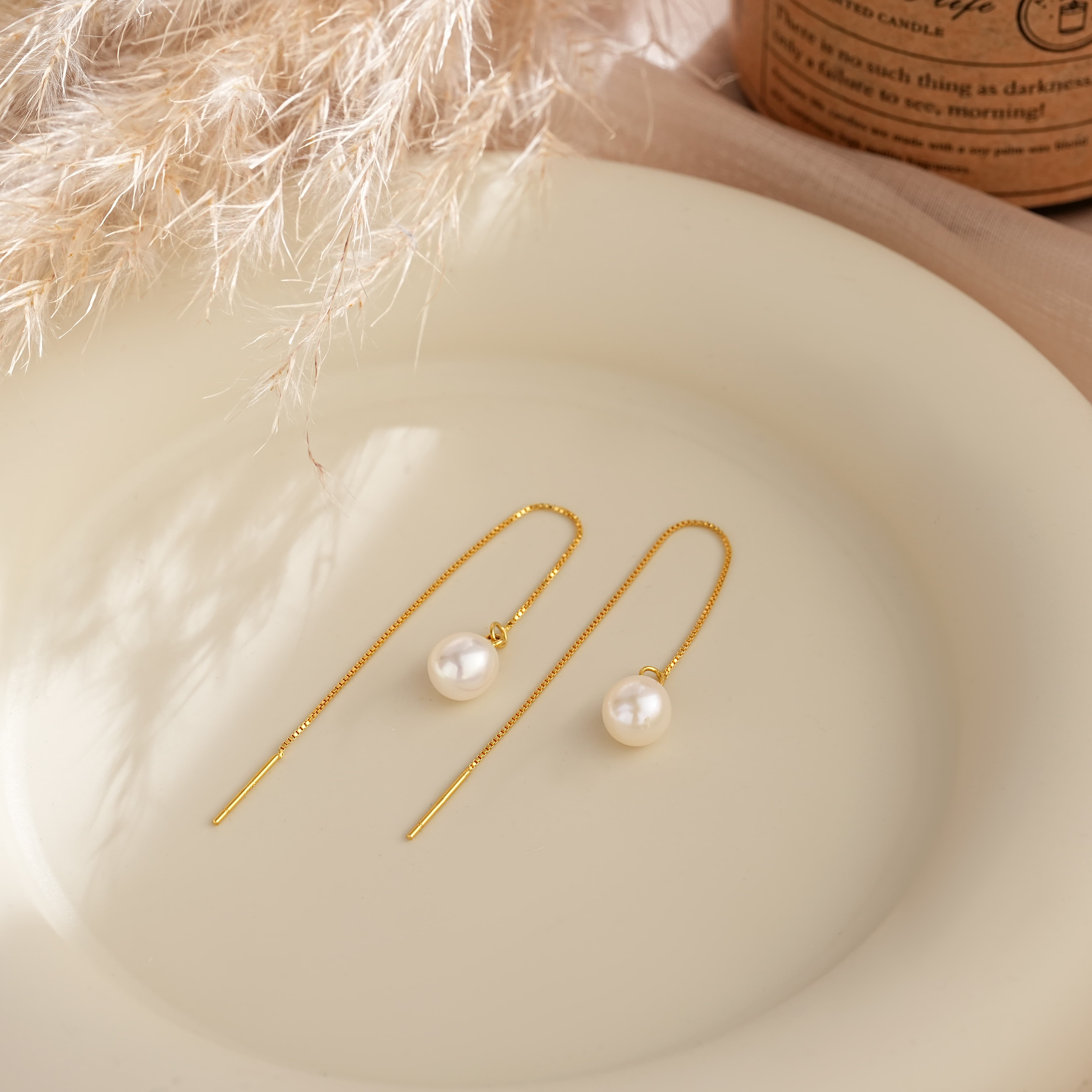 Drrtymagic - Wholesale Dangle Earrings - Freshwater Pearl Threader Earrings Gold Chain Earring2