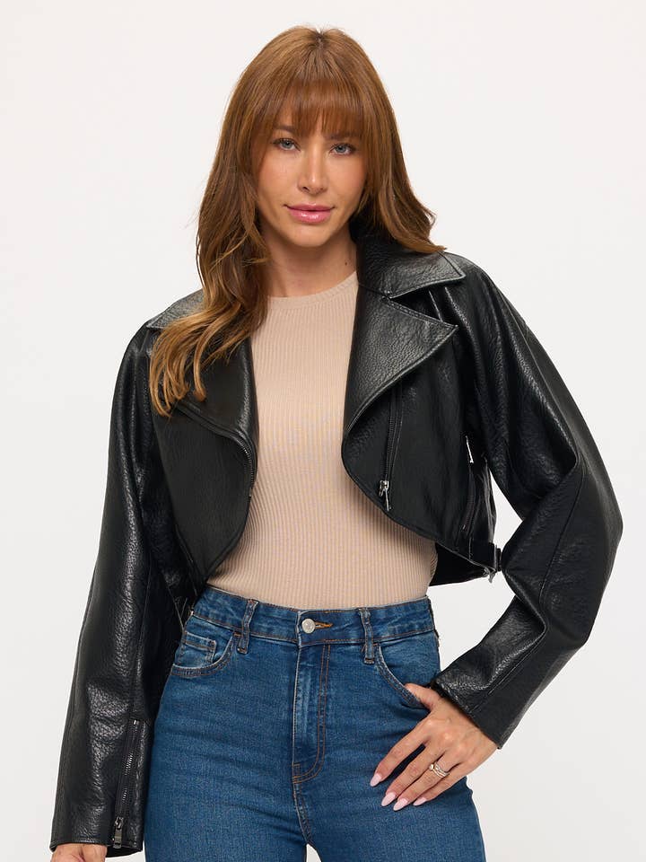 CLALJ0097: Viper Cropped Moto Jacket for wholesale by Coalition Apparel Inc