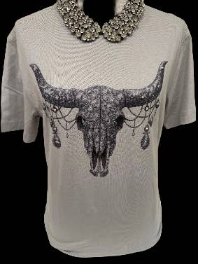 Rhinestone Skull on Silver Crew / Western for wholesale by Bling-A-GoGo, LLC