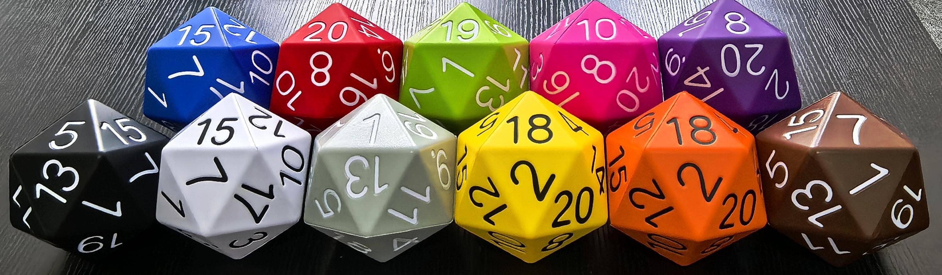 Cultivation Games - Wholesale Dice - Big Foam Dice 4 inch D20's (11 colors) by Zucati13