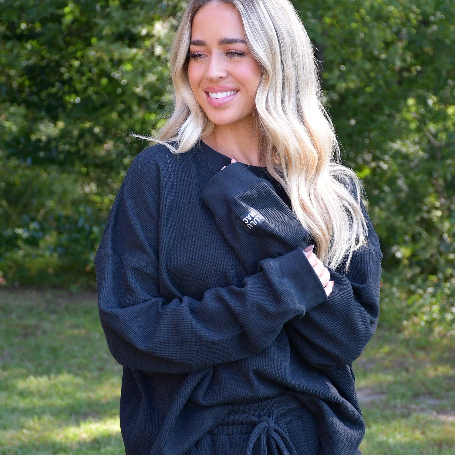 BLACK LM-WAFFLE LONGSLEEVE TOP-BLACK for wholesale on Faire0