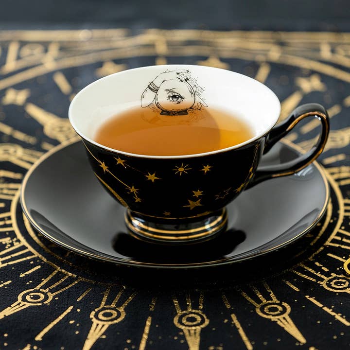 Grace Teaware - Wholesale Tea Set - Witchy Crystal Ball Astrology Black Gold Tea Cup and Saucer