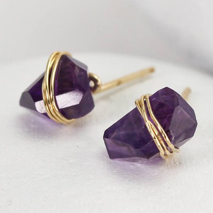 Ametyst krystal Stud øreringe for engroshandel hos Lotus Stone Jewelry