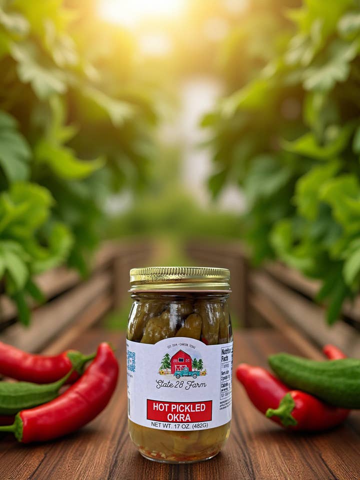 Hot Pickled Okra - 17 oz for wholesale by State 28 Farm