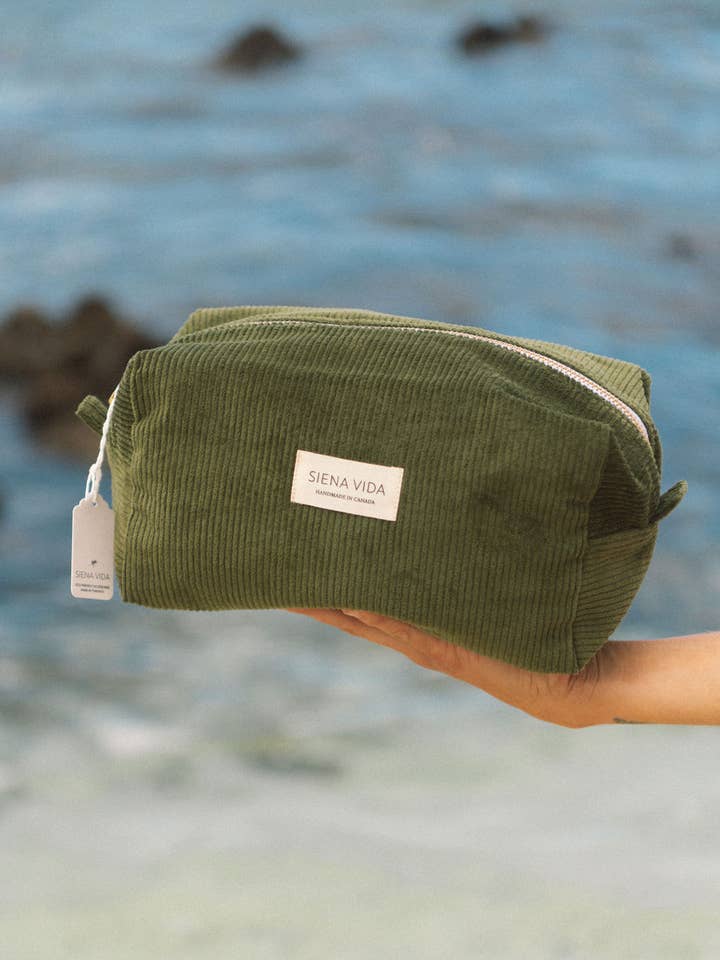Dark Olive Corduroy Pouch - Large for wholesale by Siena Vida