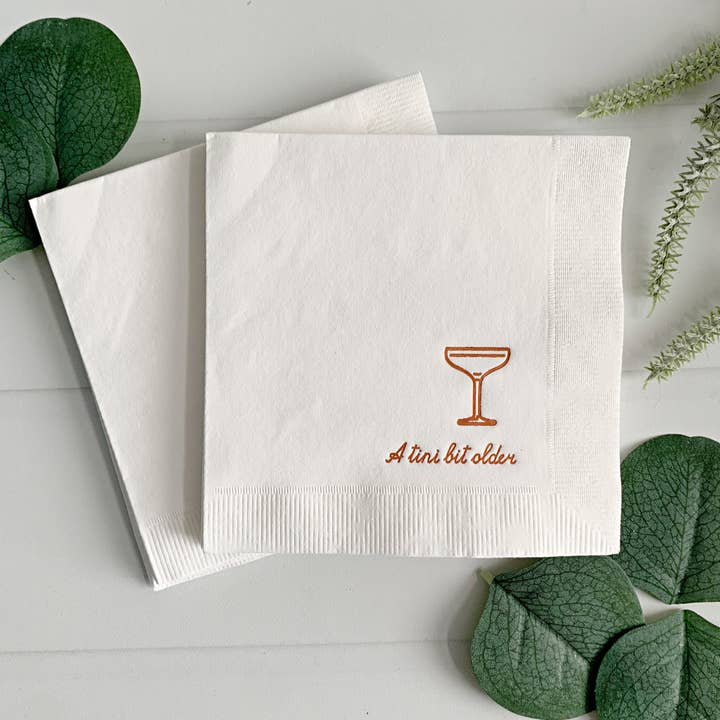 EnFete, LLC - Wholesale Disposable Napkin - Tini Bit Older Cocktail Napkins - Copper on White0