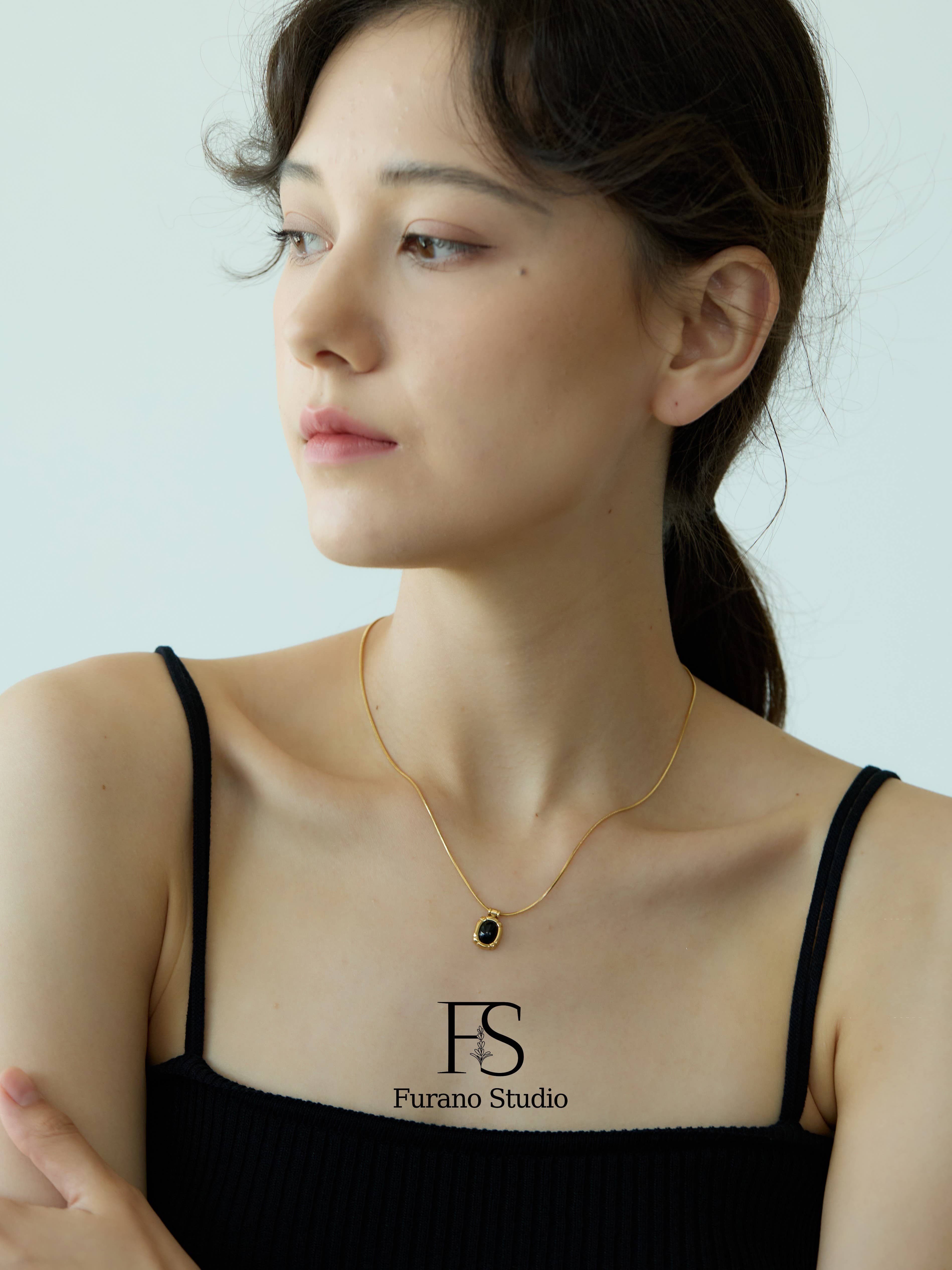 Furano Studio - Wholesale Pendant/Charm Necklace - Black Onyx Oval Pendant, Non Tarnish Gemstone Necklace8